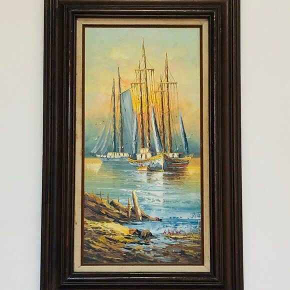 Oil Painting by B Wilder Sailing Ship Nautical Sea - Picture 1 of 4